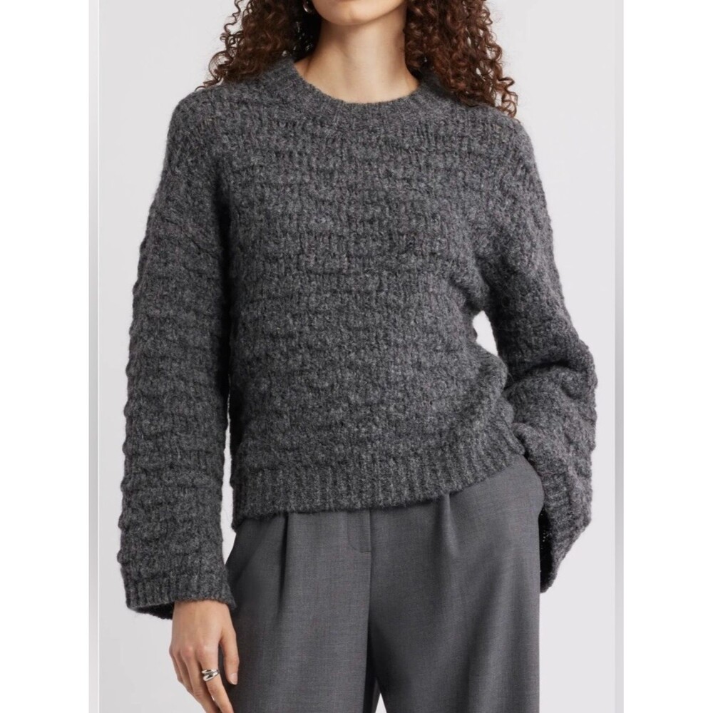Nordstrom Open Stitch Crewneck Sweater Dark Charcoal Grey
 Chunky Knit Medium